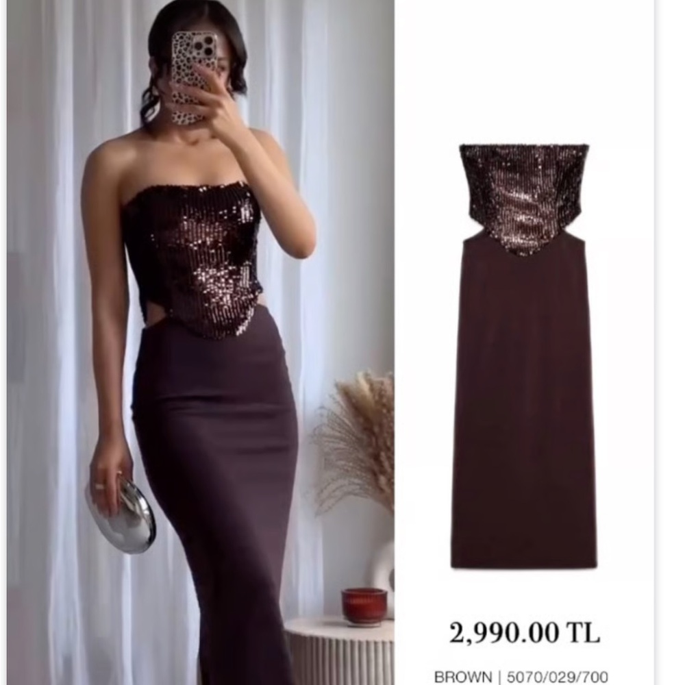 Zara Strapless Brown Sequin Dress